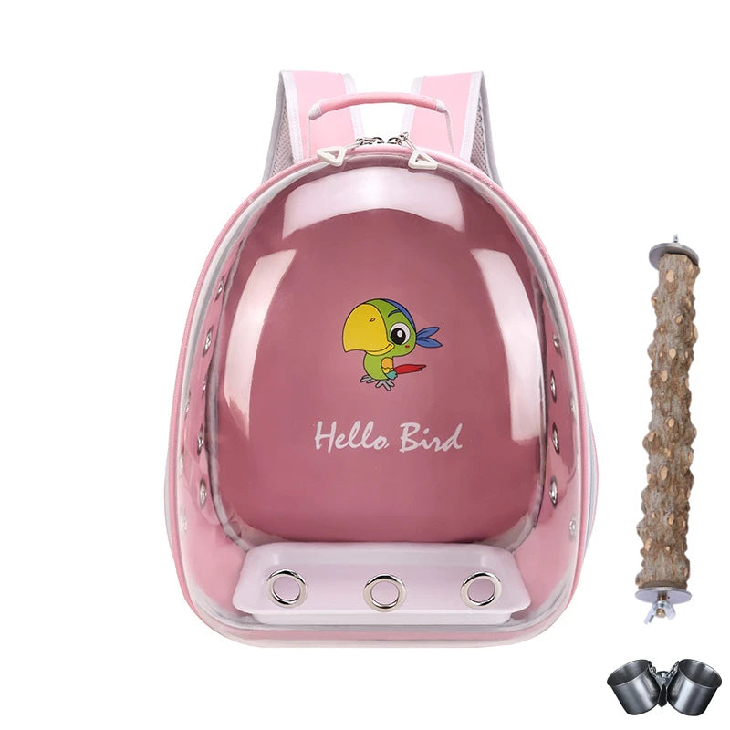 Portable Bird Cage with Prech Feeder and Tray, Acrylic Pet Backpack Bag, Parakeet, Cockatiel, Parrot, Bunny, Travel