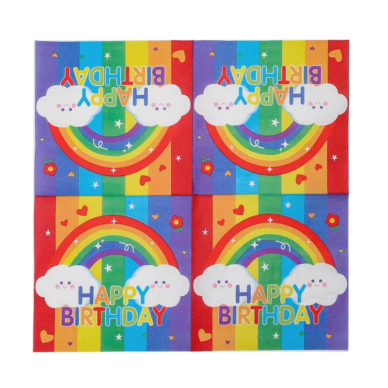 Rainbow Party Tableware Set Paper Plates Cups Napkins Tablecloth Banner Kids Boy Girl Happy Birthday Party Decoration Supplies