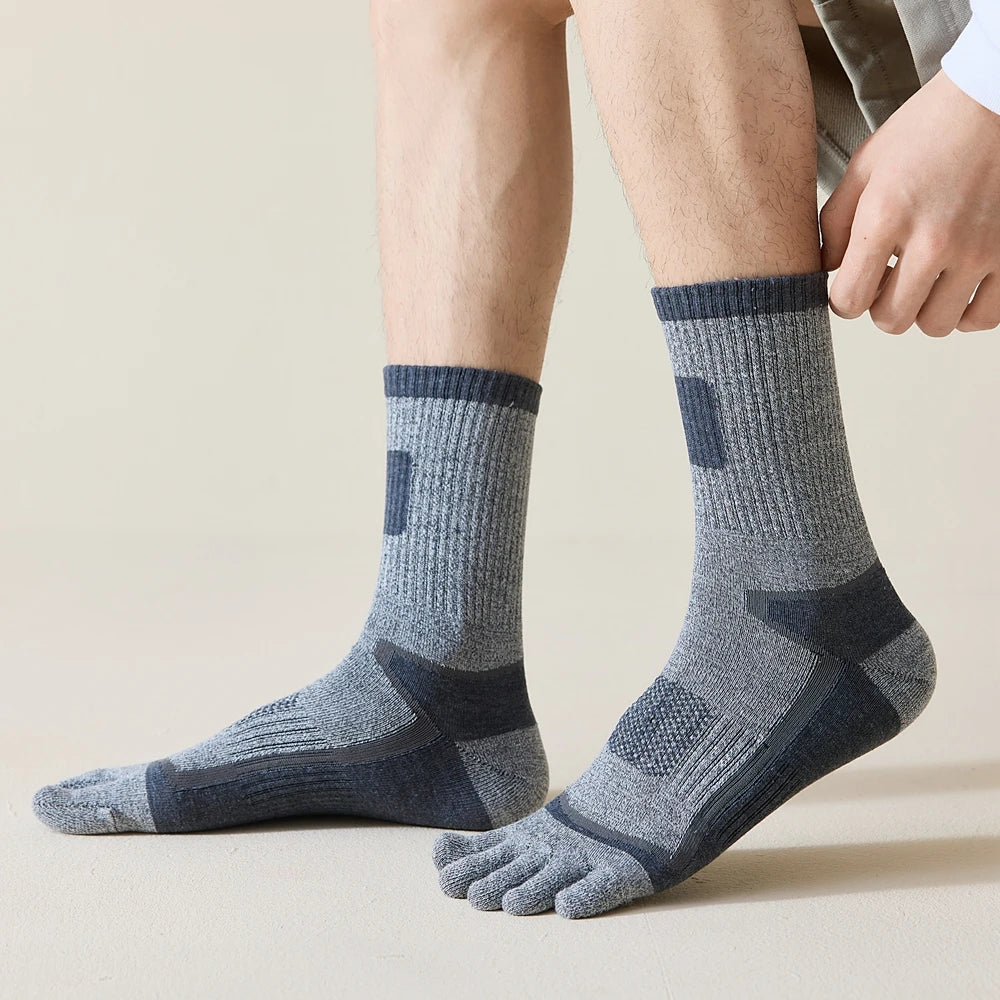 3 Pairs Fleece Toe Socks Men Autumn Winter Warm Five Finger Socks Man High Quality Cotton Sports Crew Socks Running
