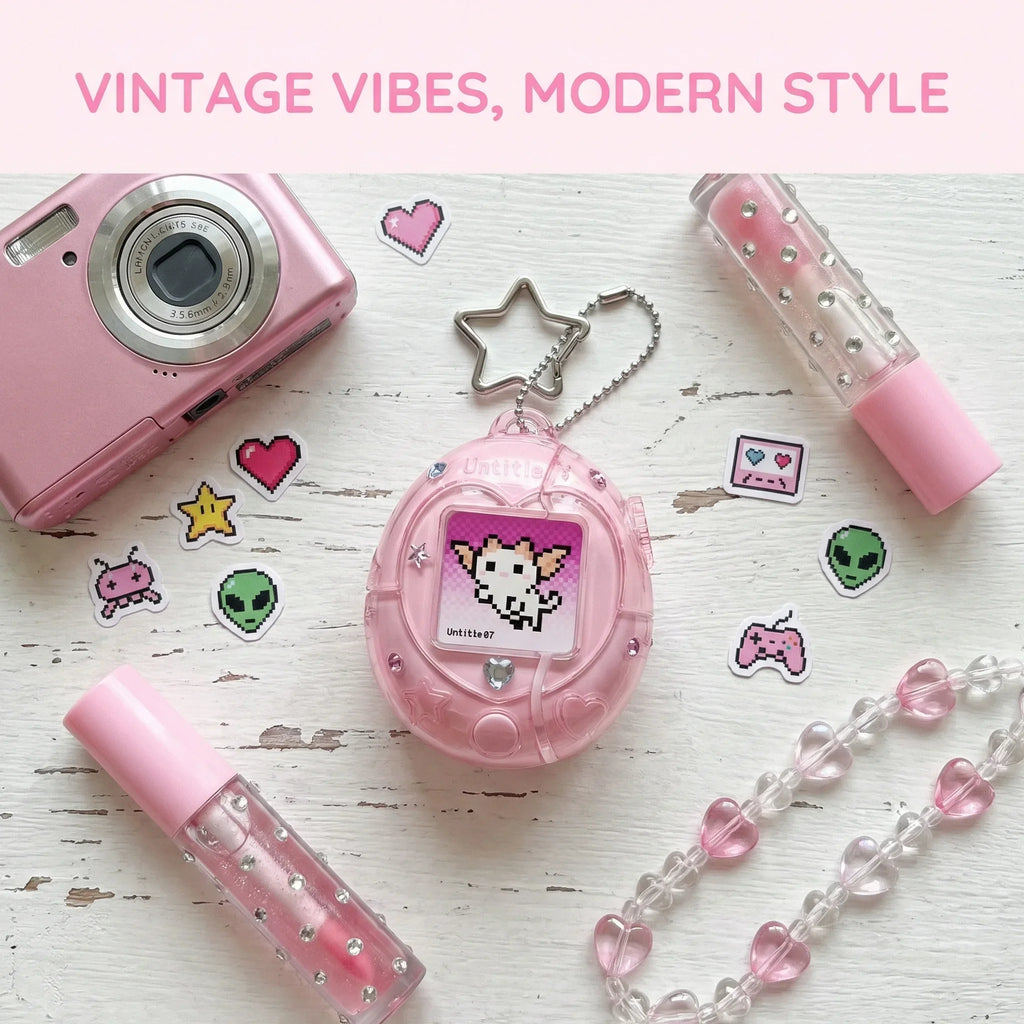 Cute Tamagotchi Airpods Pro 2 1 Case, Star Lanyard Silicone Earphone Storage Bag, Pink Transparent Aesthetic Desktop Ornament