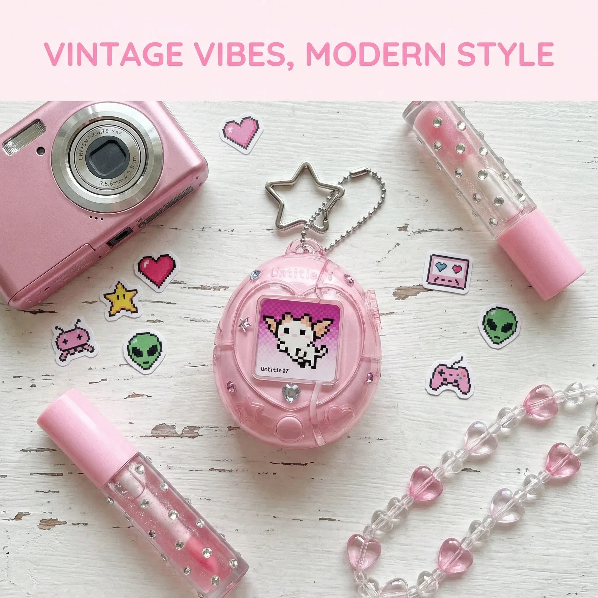 Cute Tamagotchi Airpods Pro 2 1 Case, Star Lanyard Silicone Earphone Storage Bag, Pink Transparent Aesthetic Desktop Ornament