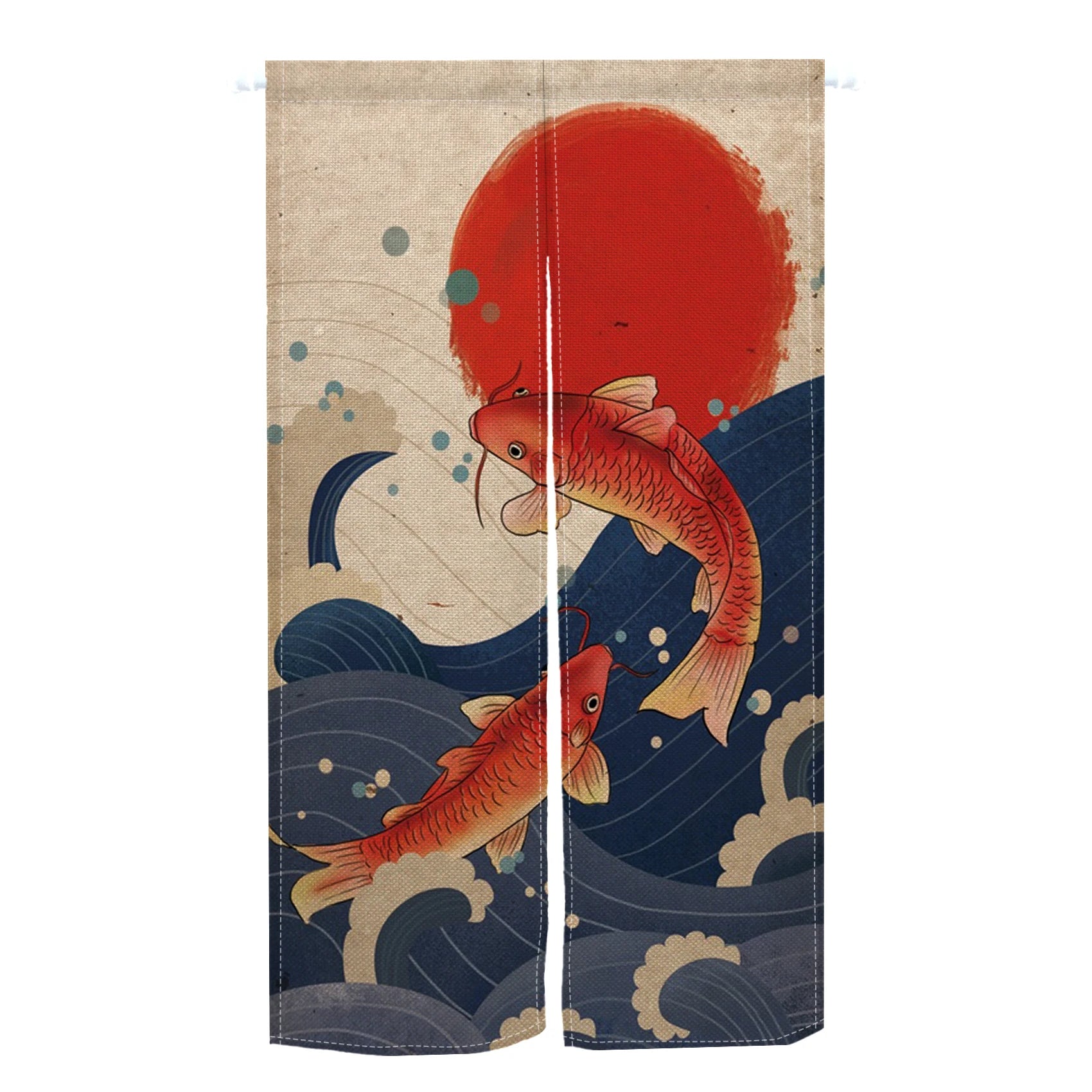 Japanese Koi Fish Door Curtain Fengshui Kitchen Bedroom Linen Doorway Curtain Entrance Hanging Half Curtain Partition Curtain
