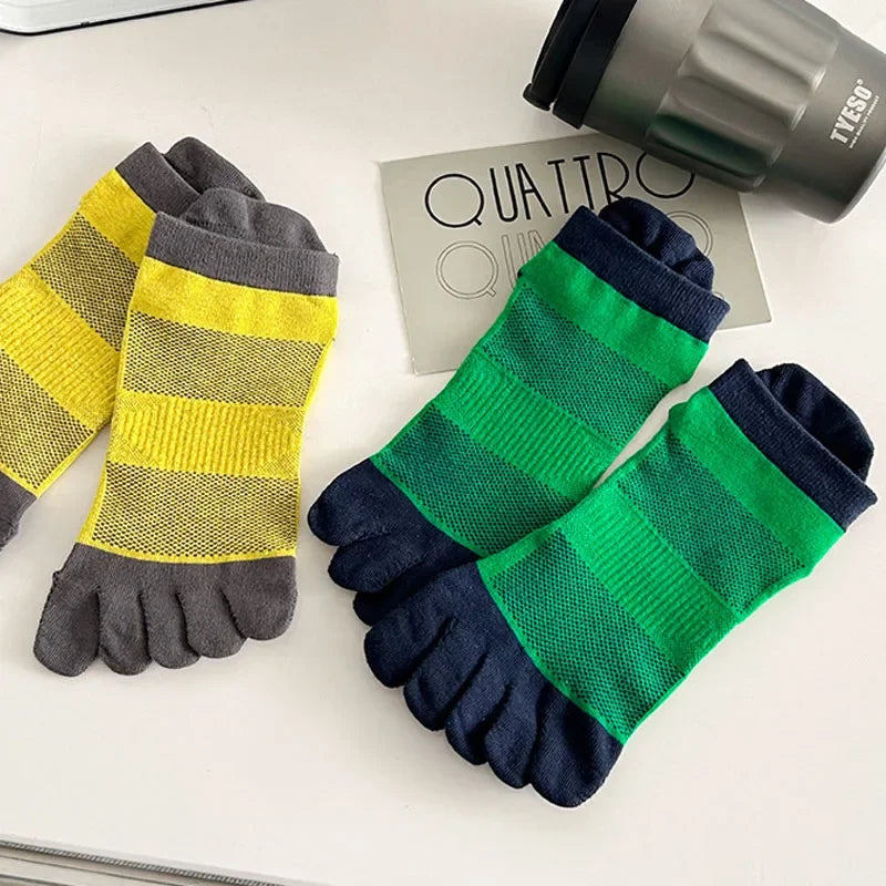 5 Pairs Mans Five Finger Socks Cotton Ankle Mesh Compression Soft Elastic Endurable Breathable Sweat-Absorbing Toe Sport Socks