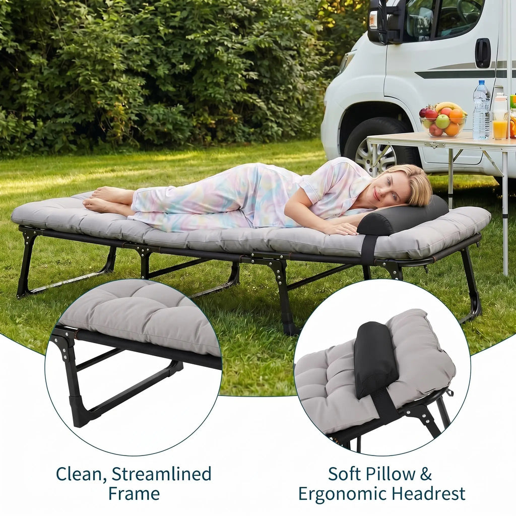 Heavy-Duty Tri-Fold Camping Cot With Mattress