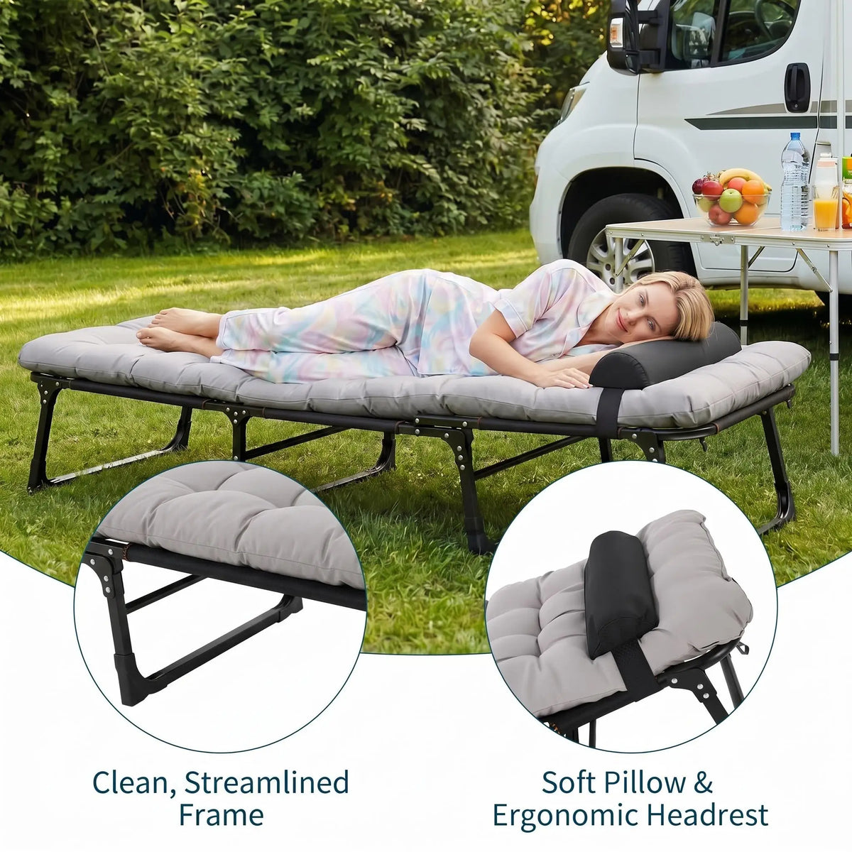 Heavy-Duty Tri-Fold Camping Cot With Mattress