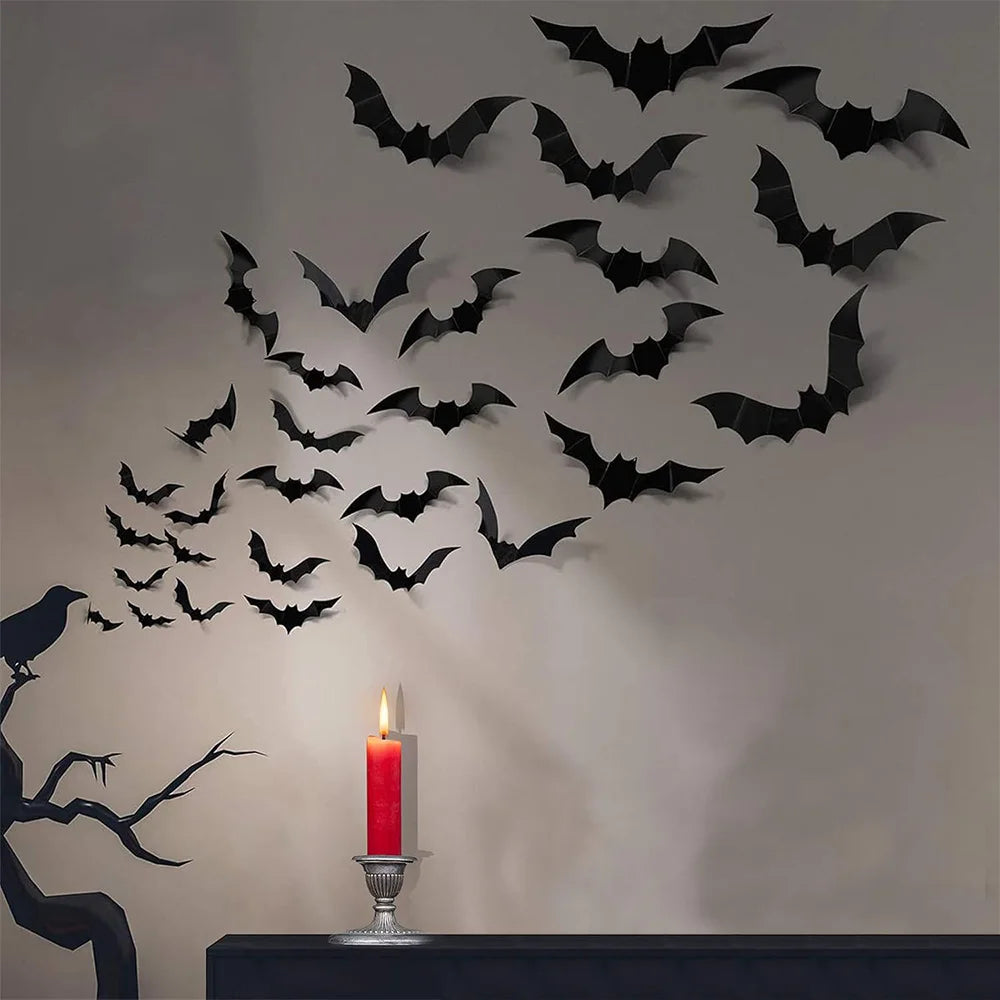 Pack 3D Halloween Hanging Bats Wall Stickers DIY Bat