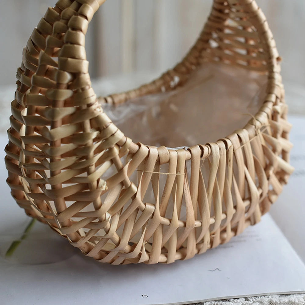 Wicker Basket Woven Basket With Handle Wedding Flower Girl Baskets Sturdy Picnic Home Decor