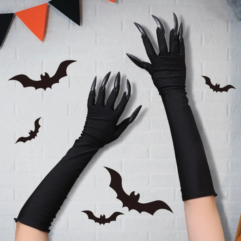 5/1pair Scary Long Nails Gloves Halloween Cosplay Ghost Claw Black Nails Finger Gloves Arm Sleeves Party Costumes Props Supplies