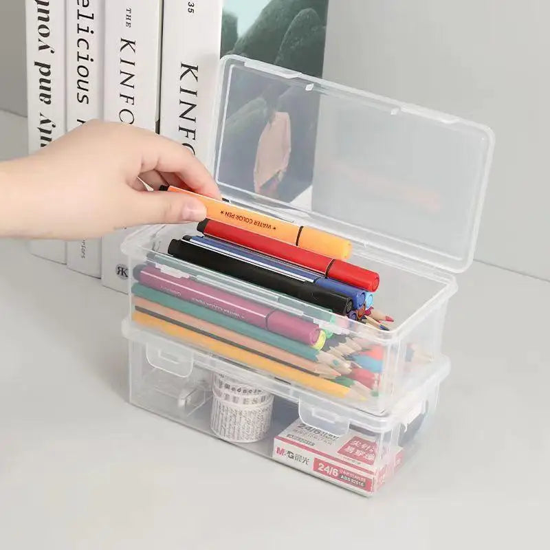 Black Desk Organizer Transparent Plastic Storage Box With Lid For Pens Pencils Markers School Supplies & Office Organization