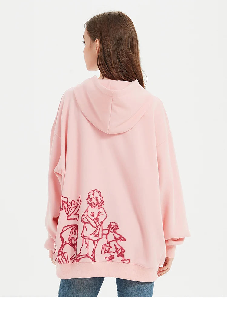 2025 Men Streetwear Pink Hoodie Sweatshirt Funny Cartoon Graphic Hoodie Autumn Harajuku Anime Hooded Pullover Hip Hop Hipster