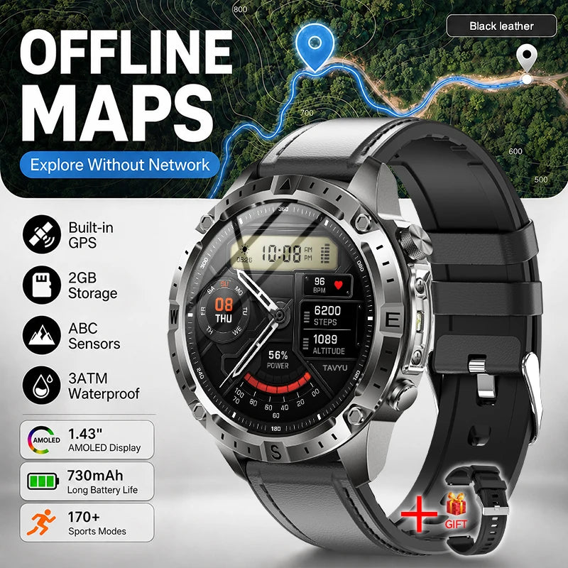 Outdoor GPS Offline Map Smart Watch Men 3ATM Waterproof