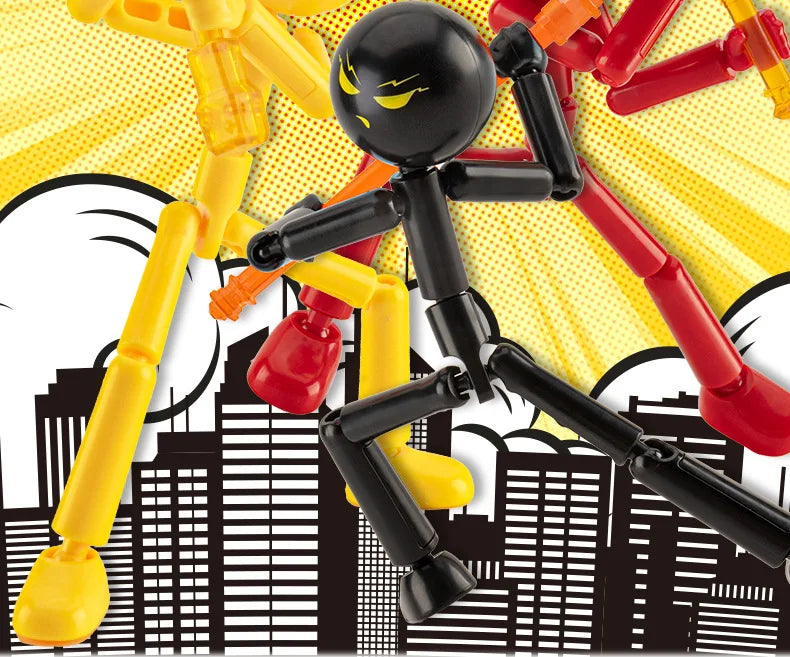 DIY Poseable Stick Man Figure Building Kit Articulated Action Figure with Weapons and Movable Limbs Assembly Toys for Kids Teens