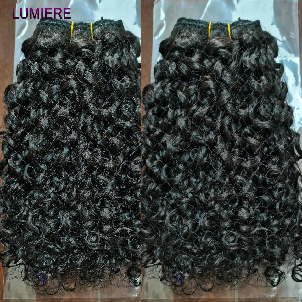 Bouncy Burmese Pixie Curly Human Hair Bundles with Closure