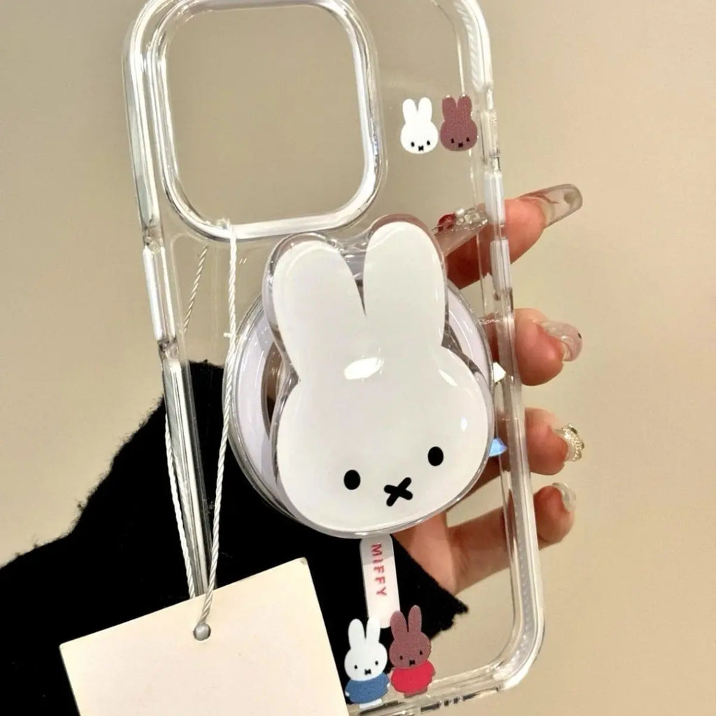 Kawaii Miffy Rabbit Magnetic Phone Stand Cartoon Telescopic Portable Stand Magnetic Mobile Phone Airbag Stand Girl Birthday Gift