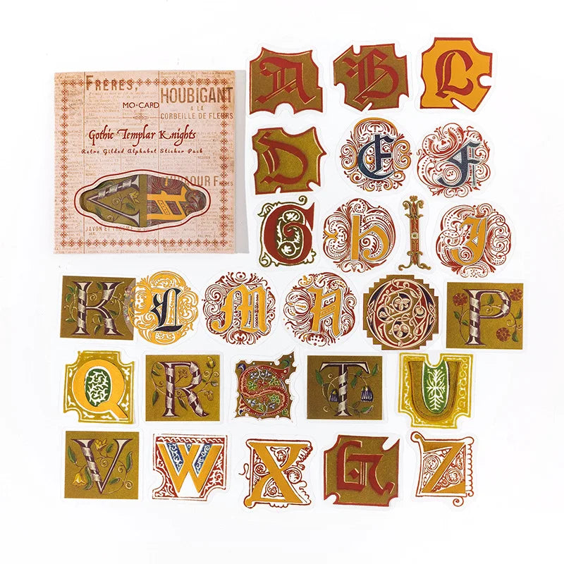 52-Piece Vintage 26 English Alphabet Stickers, Upper & Lowercase Letters with Retro Fonts, Self-Adhesive for Journal Decoration