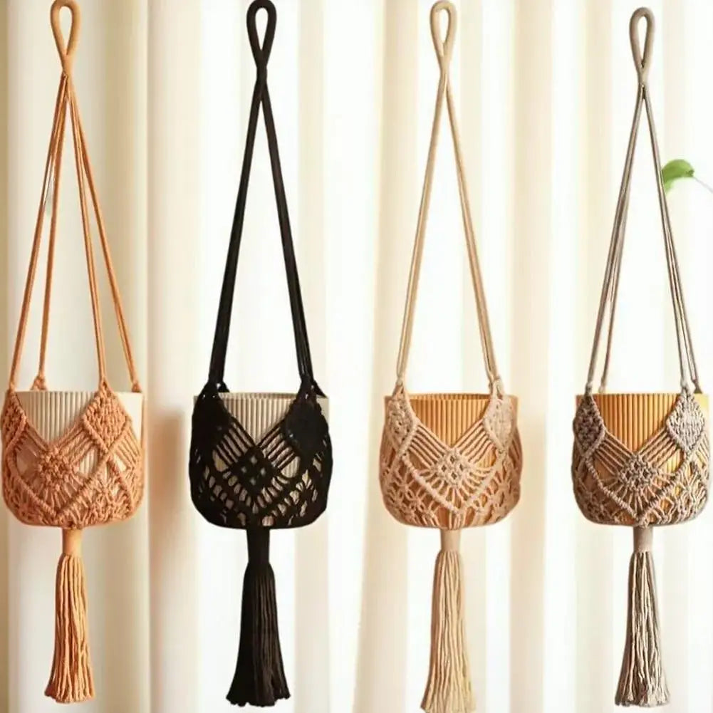 Macrame Plant Hanger Handmade Cotton Rope Hanging Basket Boho Style Planter Holder for Indoor & Outdoor Home Decor