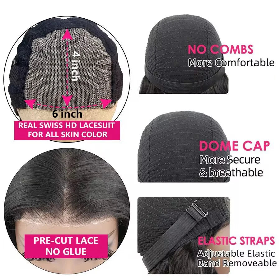 Glueless Wig Human Hair 6X4 5X5 Pre Cut Lace