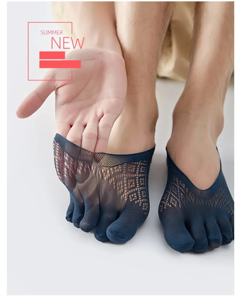 5Pairs Men's Socks Mesh Invisible Breathable Sweat-absorbing Short Sock Non slip New Five Toe Socks High Quality