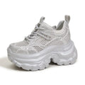 9CM Cow Genuine Leather Autumn Women Chunky Sneakers Sequin