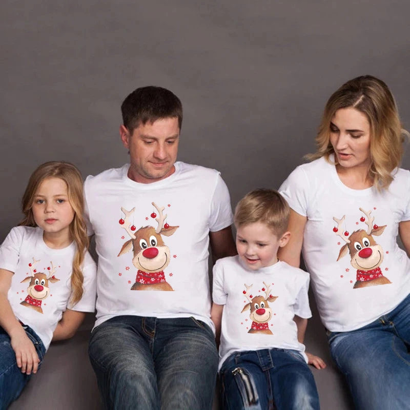 Family Matching Christmas Tshirts Reindeer Print Graphic Father Mother