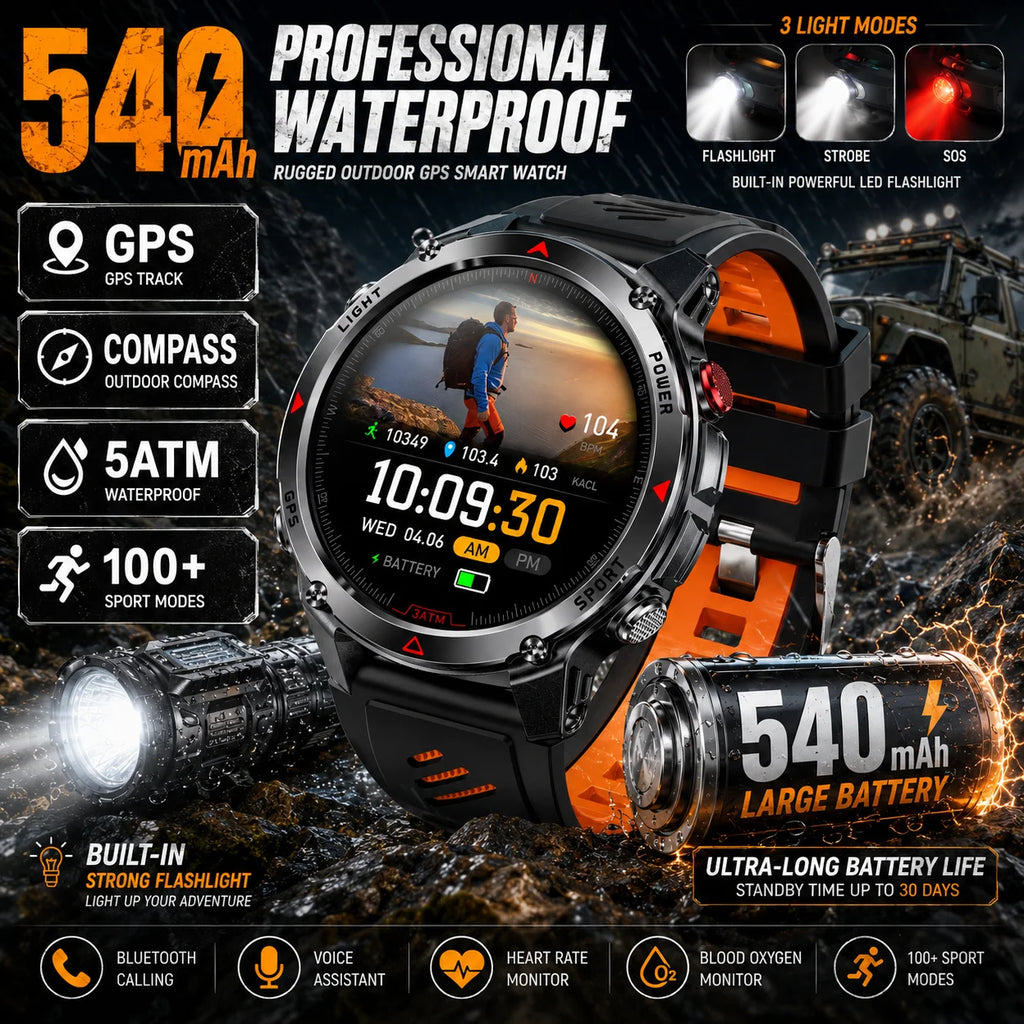 LIGE New Military 540mAh Battery Smart Watch Men 5ATM