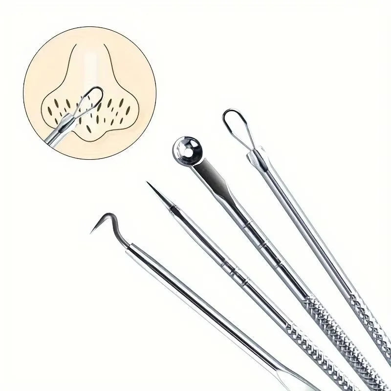 4pcs/8pcs /set Facial Pore Cleaner Spoon Blackhead Comedone Acne Pimple Blackhead Remover Tool Needles For Face Skin Care Tool