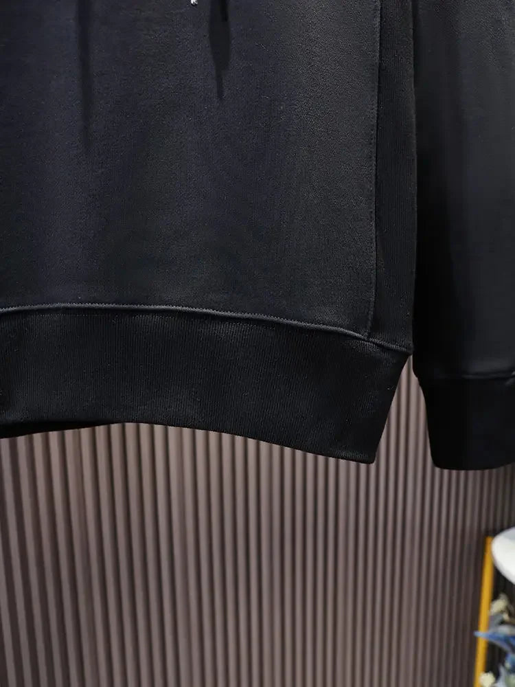 Loose Men's Hooded Sweatshirt Solid Black No Brand Cheap Simple Warm Male Hoodie Funny Overfit Sweat Shirt Tops High Quality Emo