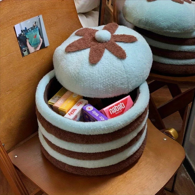 Hamburg storage stool Seated small stool Home living room Large capacity snack storage stool Door shoe changing small stool