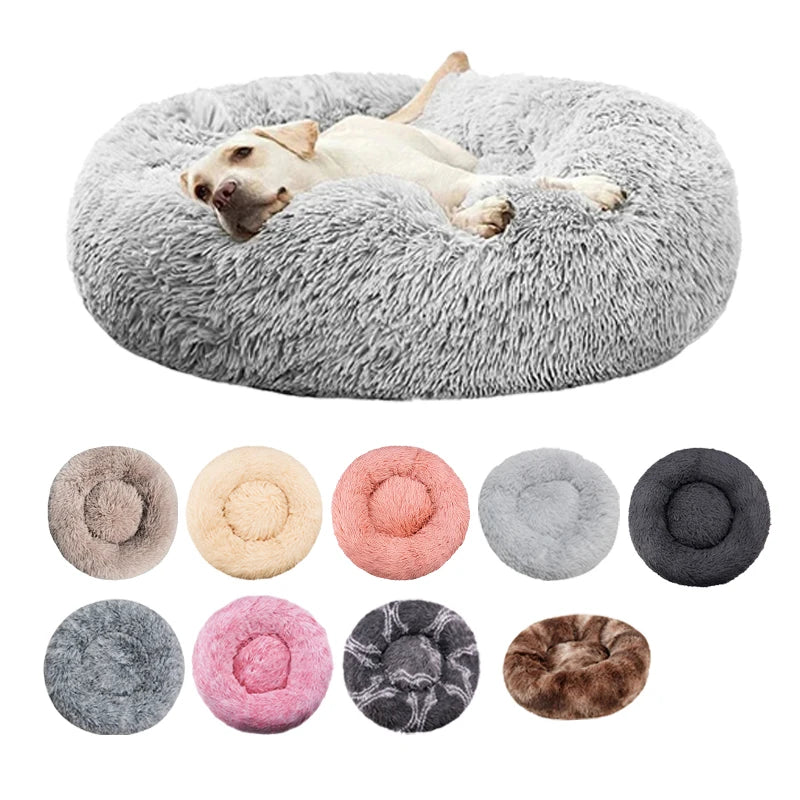 Round Dog Bed Winter Warm Cat Bed Plush Basket for Dog Washable