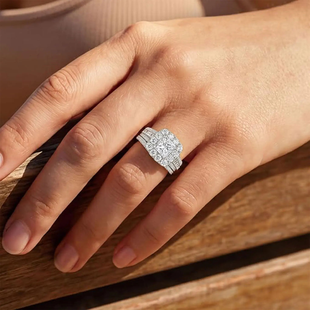 Newshe 2Pcs 925 Silver Wedding Rings Set for Women