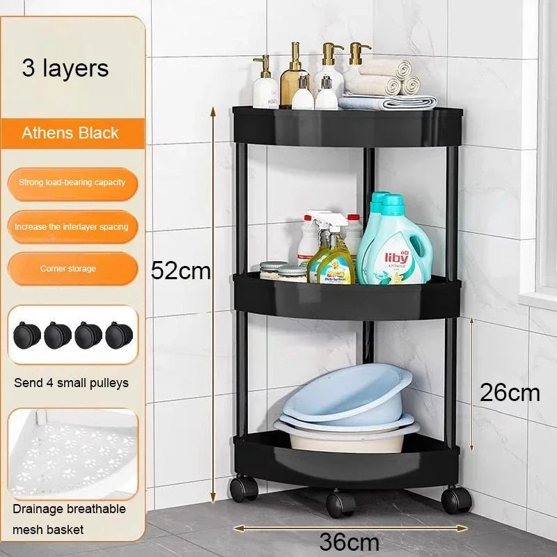 Rolling Cart Storage Rack 2/3/4 Tier Gap Storage Shelf Movable Bathroom Triangle Storage Rack Floor-standing Corner Shelf