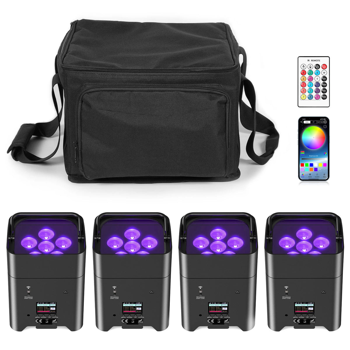 U'king 4PCS 6x18W 6IN1 Rgbaw+uv Par Light with Bag