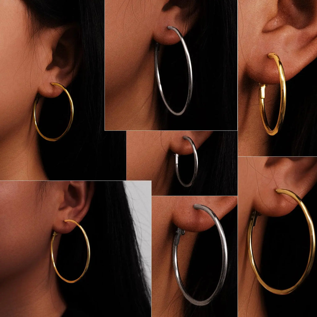 3 Pairs Hyperbole Big Gold Color Metal Hoop Earrings