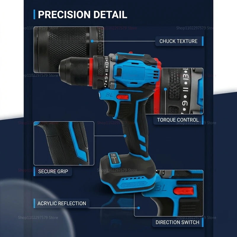 18V Brushless Cordless Electric Drill and Impact Driver Set