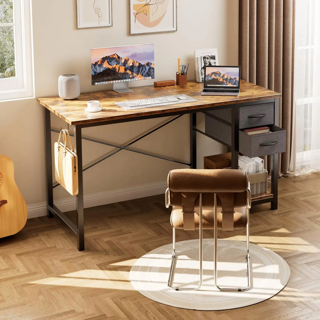 JHK 47in Computer Desk with 2 Drawers for Study Office Gaming Wood