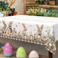 Cute Easter Themed Grey Rabbit Tablecloth - 1pc Spring Floral Print with Embossed Edge, Spring Outdoor Garden