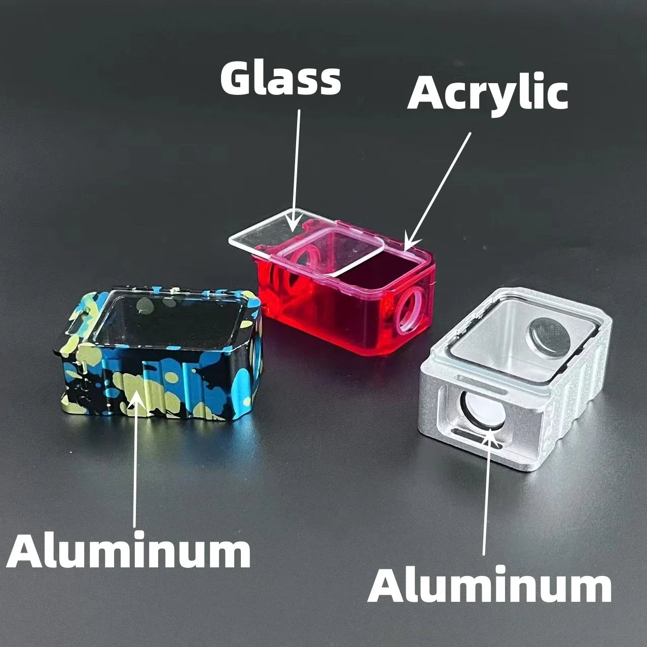 Colorful Aluminum/Acrylic 39mmx26mmx16.5mm Desk Organizer Box BORO with Glass Cover Billet Storage O Rings Holders Accessories