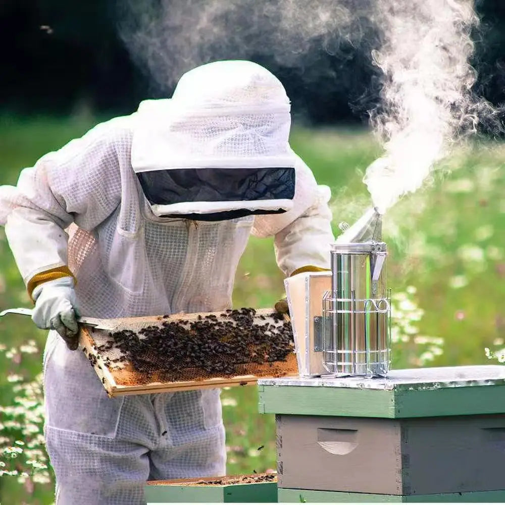 1 PC Stainless Steel Manual Bee Hive Smoker Transmitter Kit With Galvanized Sheet Beekeeping Tool Apiculture Smoke Sprayer