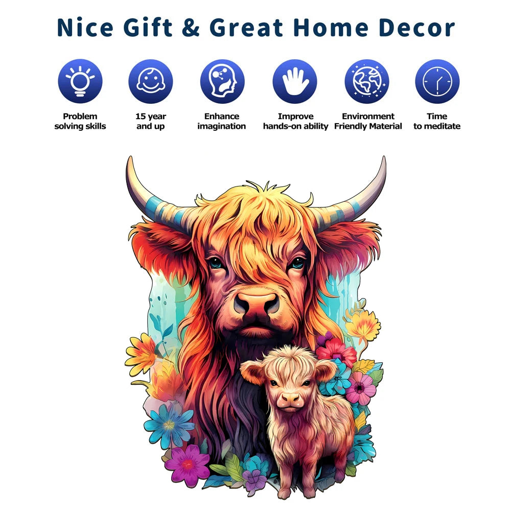 Cow Wooden Puzzle for Jigsaw Lover, Uniquely Stress Relieves Toys, Christmas Birthday Gift Home Decor Family Game