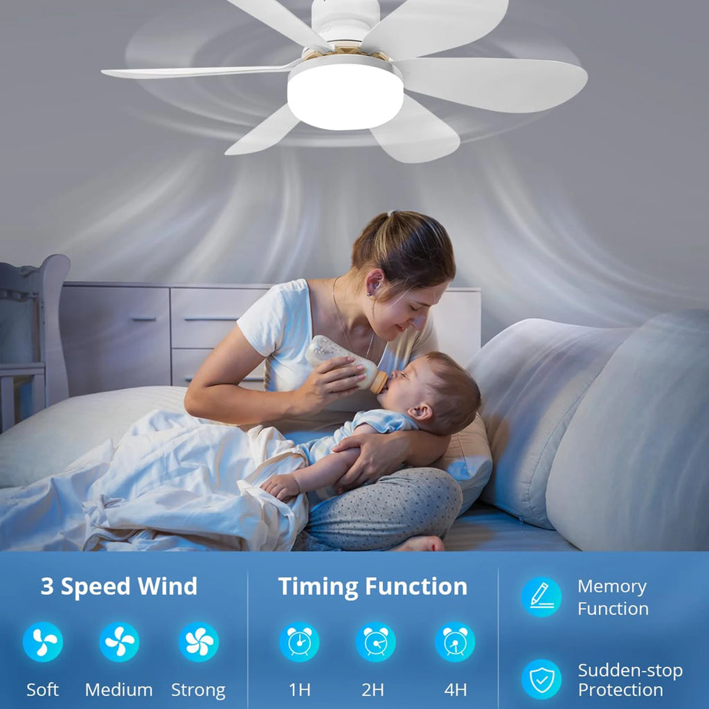 Silent Ceiling Fan with LED Light & Remote