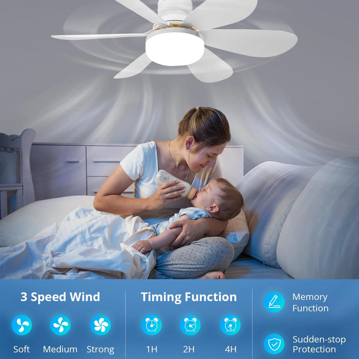 Silent Ceiling Fan with LED Light & Remote