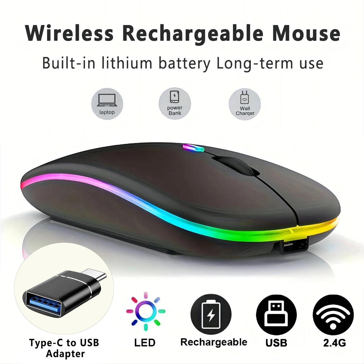 Wireless Rechargeable LED Backlit Gaming Mouse
