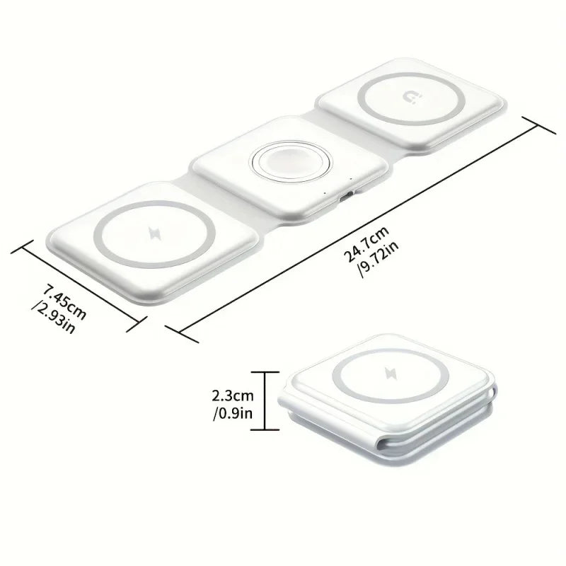 3 in 1 Magnetic Wireless Charger Portable Fast Charging Dock Station Foldable Stand Trip Charger For iPhone Apple Watch AirPods