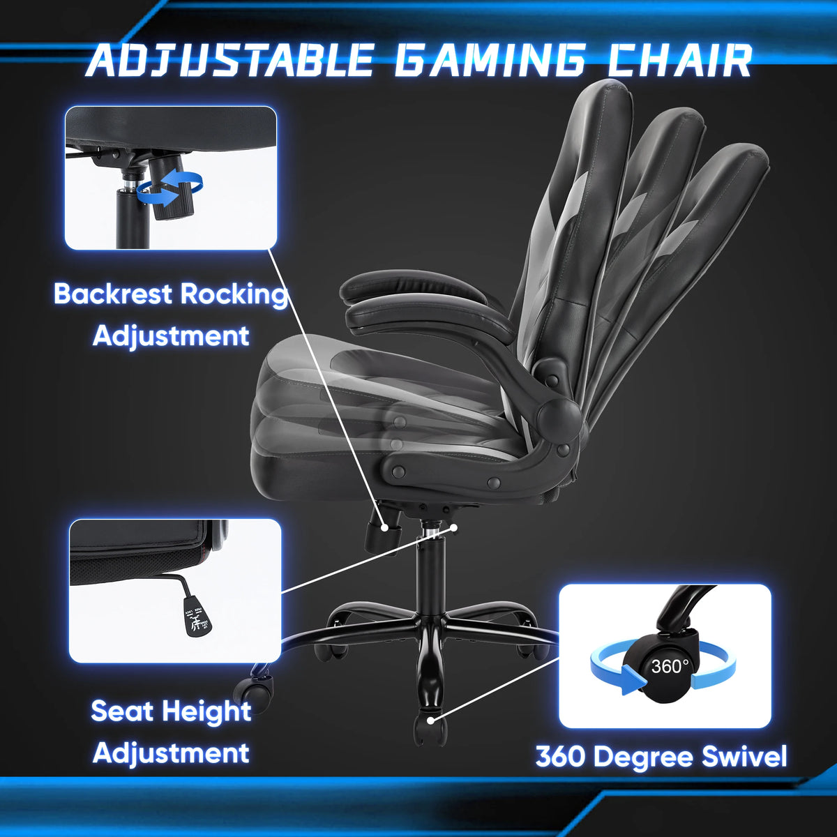 Gaming Desk Chair with Flip-Up Armrests