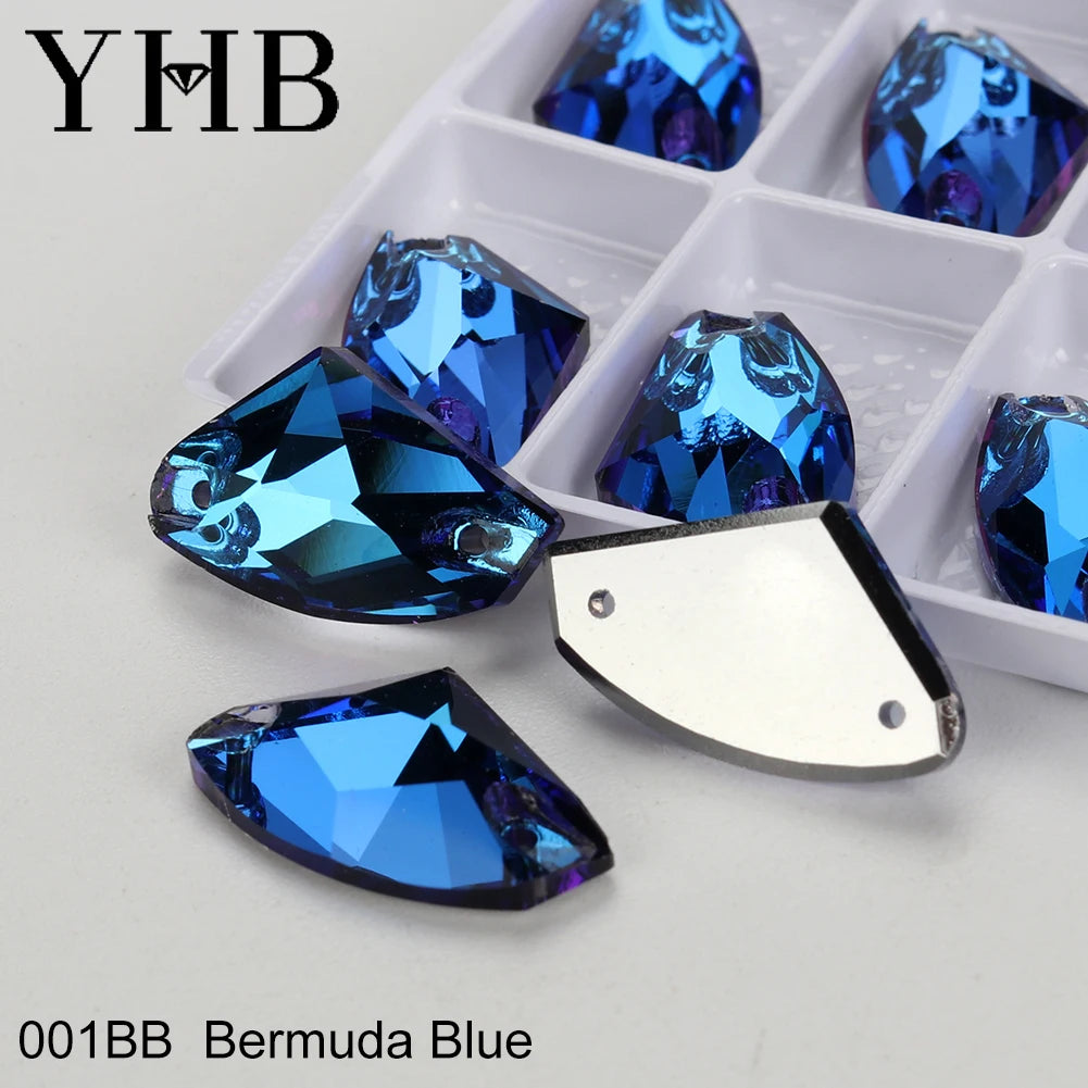 YHB Top Quality Galactic Axe Glass Crystal AB Moonlight Sewing Stones Flatback Sew on Rhinestones For Garment Clothes Bags