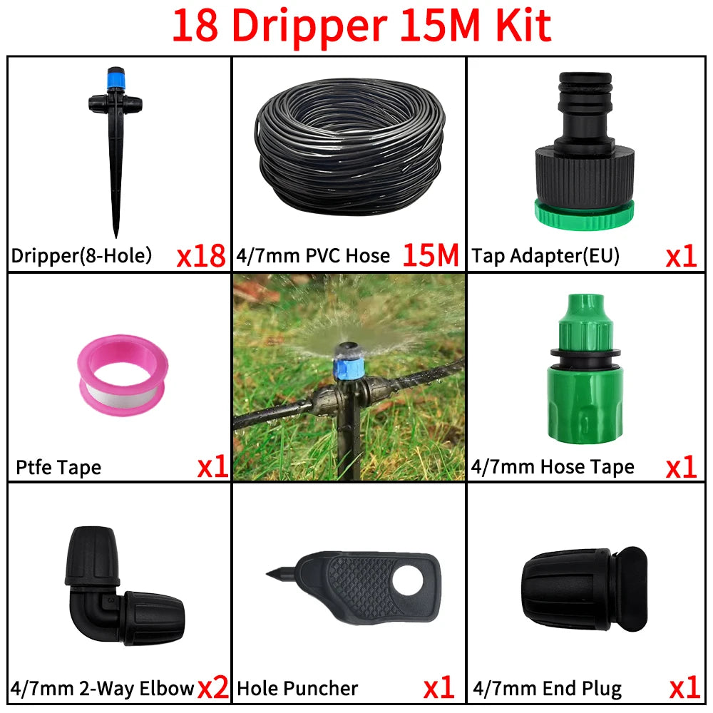 1/4" Drip Irrigation System Kit-Adjustable Flow, Sprayer with Lock Barbed Automatic Watering, for Garden, Farm, Bonsai, Flowers