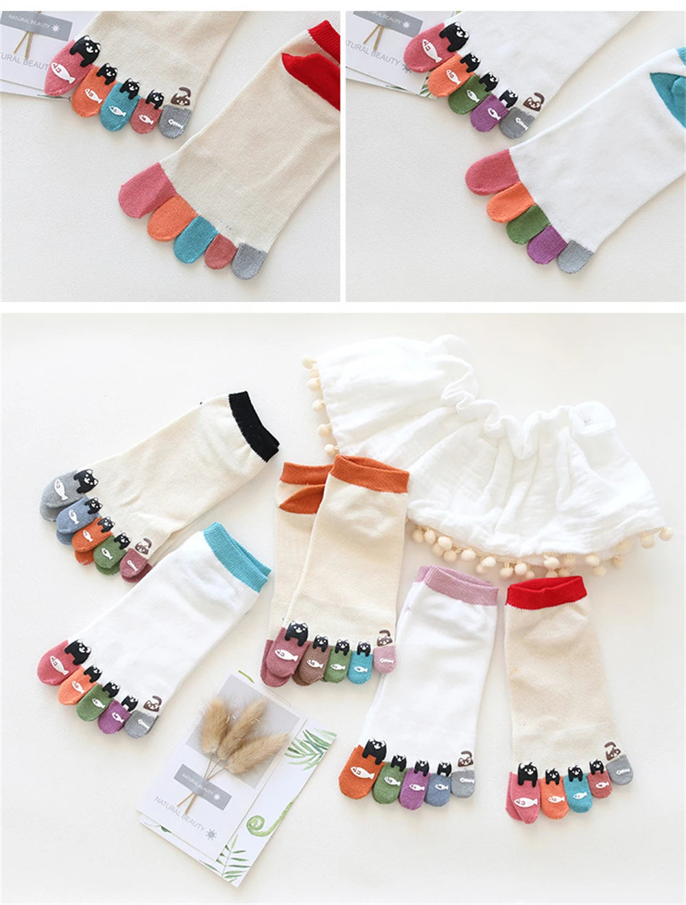 New Chic Funny Cute Cat Fish Colored Five Fingers Split Toes Socks Soft Cotton Christmas Sweet Gift Sokken Dropship
