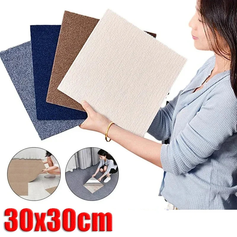 Self Adhesive Carpet Floor Tiles Sticker Square Rugs Peel and Stick Mat DIY Flooring for Kitchen Dining Room Bedroom Home Decor