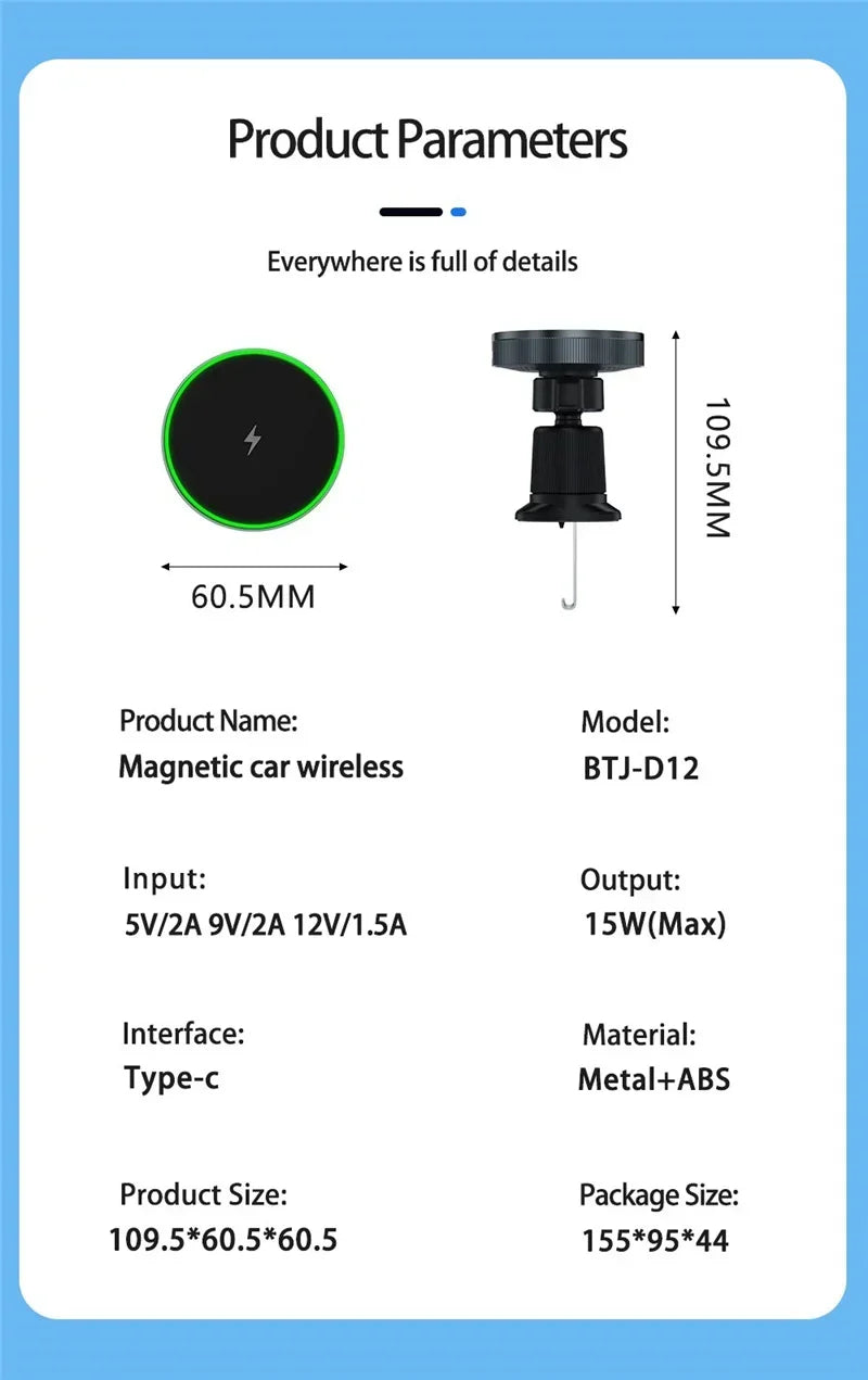 Magnetic Car Wireless Charger Stand Bracket Magnet Car Phone Holder Mount Fast Charging Station for iPhone 15 14 13 12 Pro Max