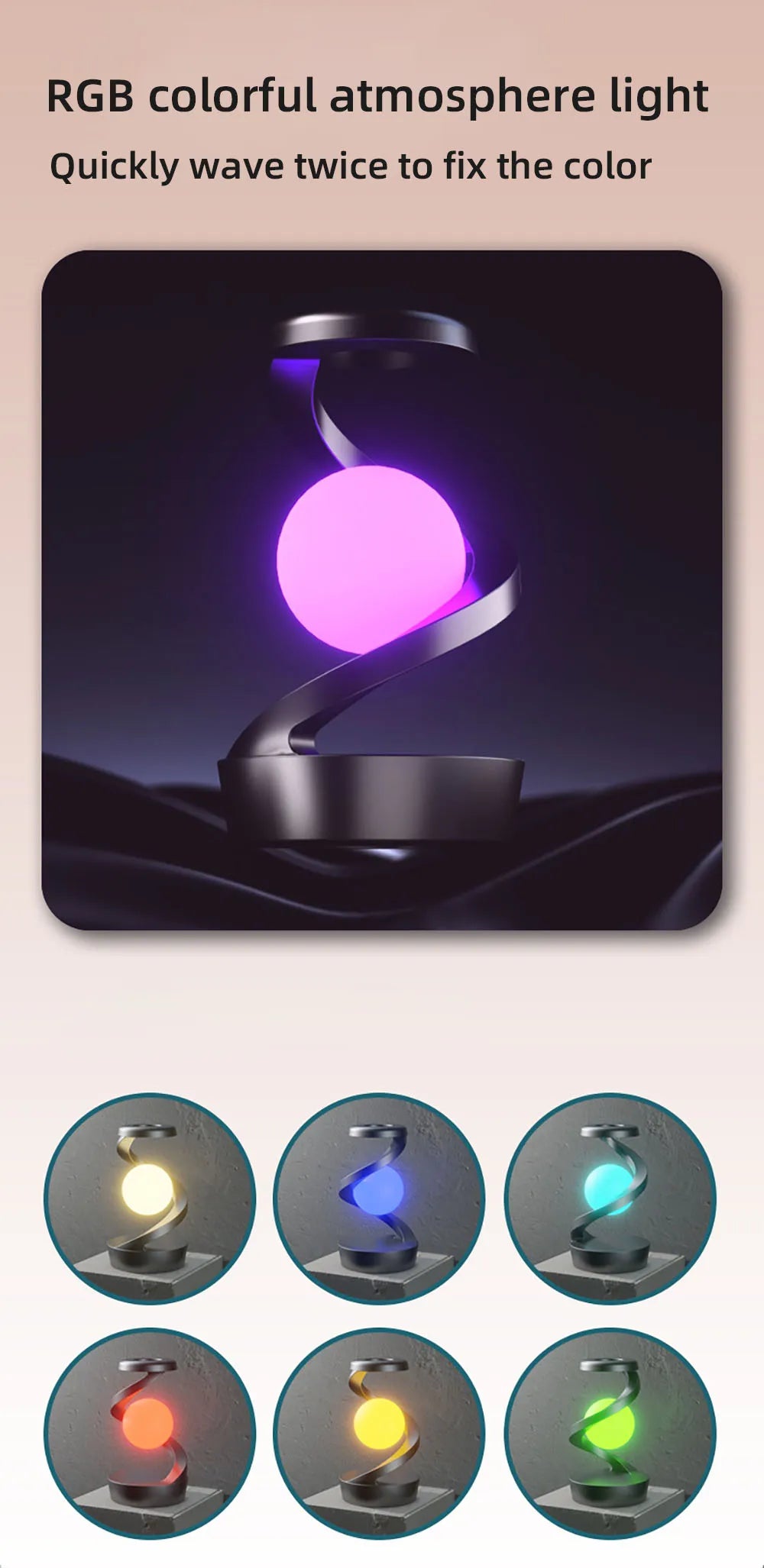 Creative Table Lamp, Rotating Floating lamp, 15W Wireless Charger, Mobile Phone Wireless Charger, RGB Atmosphere Night Light